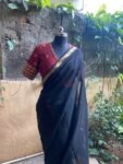Pure handloom Maheshwari silk cotton saree/ sari with red hand embroidered blouse / handloom saree with designer blouse /black saree usa