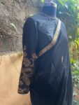 Pure handloom Maheshwari silk cotton saree/ sari with hand embroidered raw silk blouse / cotton silk saree with designer blouse /black saree