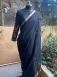Pure handloom Maheshwari silk cotton saree/ sari with hand embroidered raw silk blouse / cotton silk saree with designer blouse /black saree