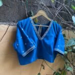Sky blue silk hand embroidery blouse  / saree maggam yellow blouse /blue saree blouse/ hand embroidered blouse /ready made blouse zardosi