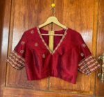 pure silk hand embroidery blouse / red maggam blouse / raw silk zardosi blouse / hand embroidered blouse / ready made blouse zardosi/