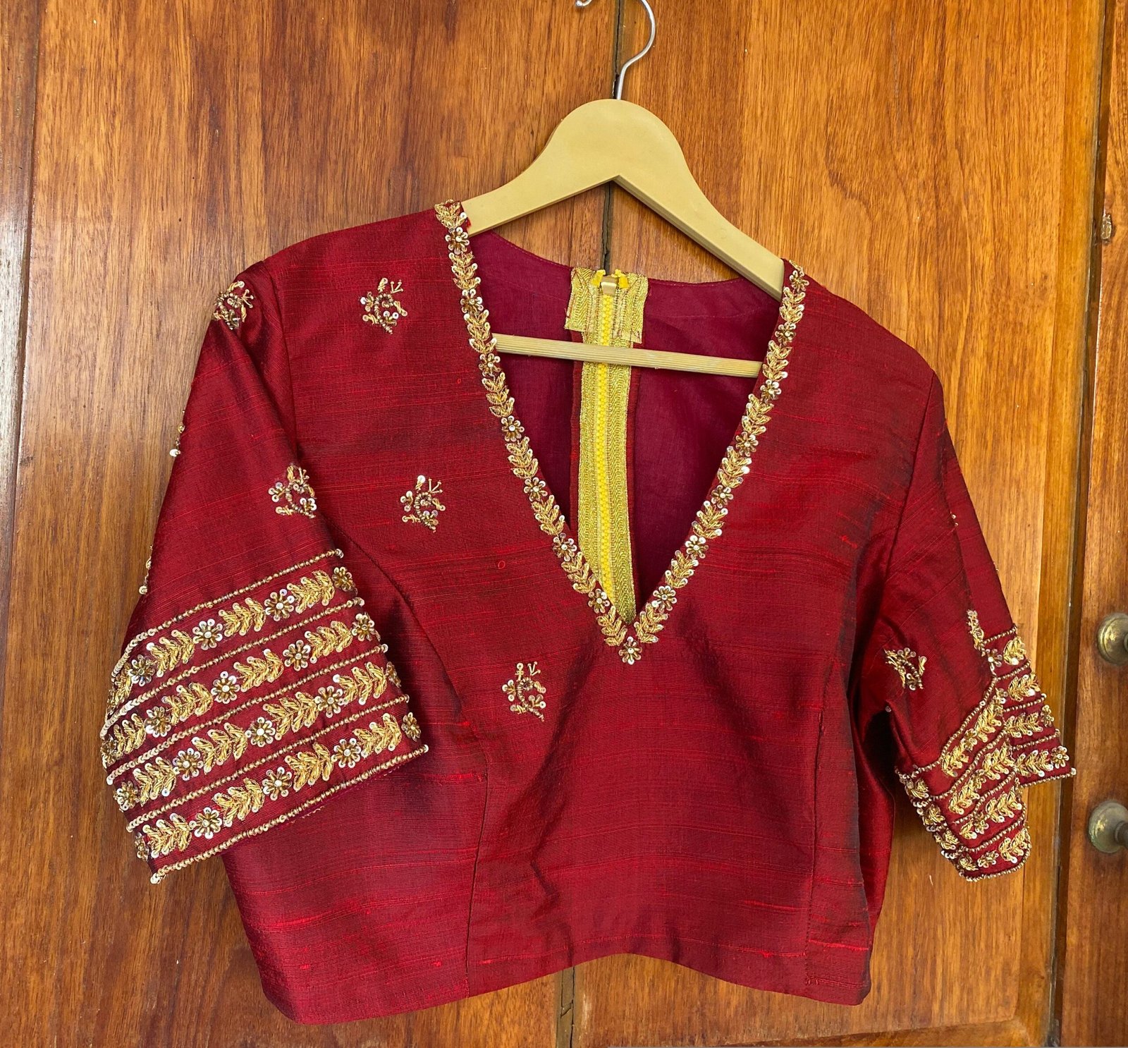 pure silk hand embroidery blouse / red maggam blouse / raw silk zardosi blouse / hand embroidered blouse / ready made blouse zardosi/