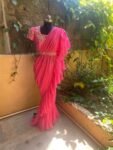 Ruffle saree with blouse/ pink ruffle saree with stitched blouse/ saree belt with blouse / silk ruffle saree / saree with belt / belt sari