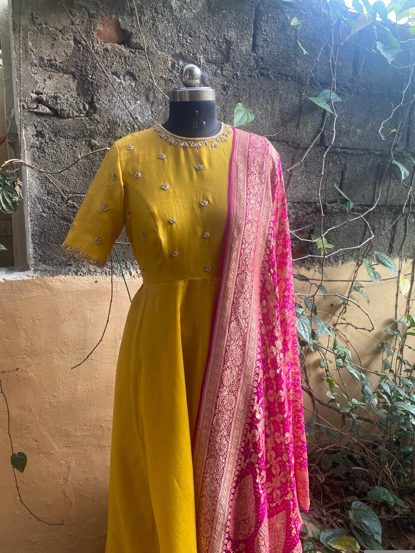 Hand embroidered Anarkali with banarasi handloom dupatta / anarkali suit set / anarkali dupatta USA / Indian dresses/ voggish USA