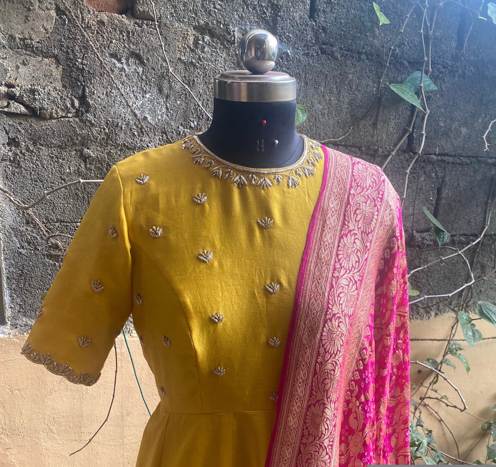 Hand embroidered Anarkali with banarasi handloom dupatta / anarkali suit set / anarkali dupatta USA / Indian dresses/ voggish USA