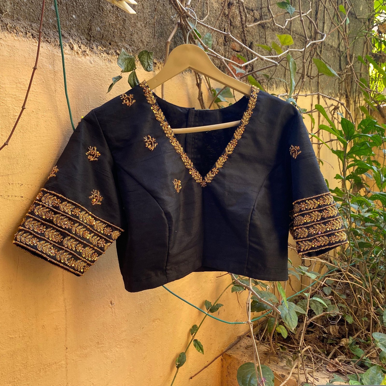 pure silk hand embroidery blouse / black maggam blouse / raw silk zardosi blouse / hand embroidered blouse / ready made blouse zardosi/