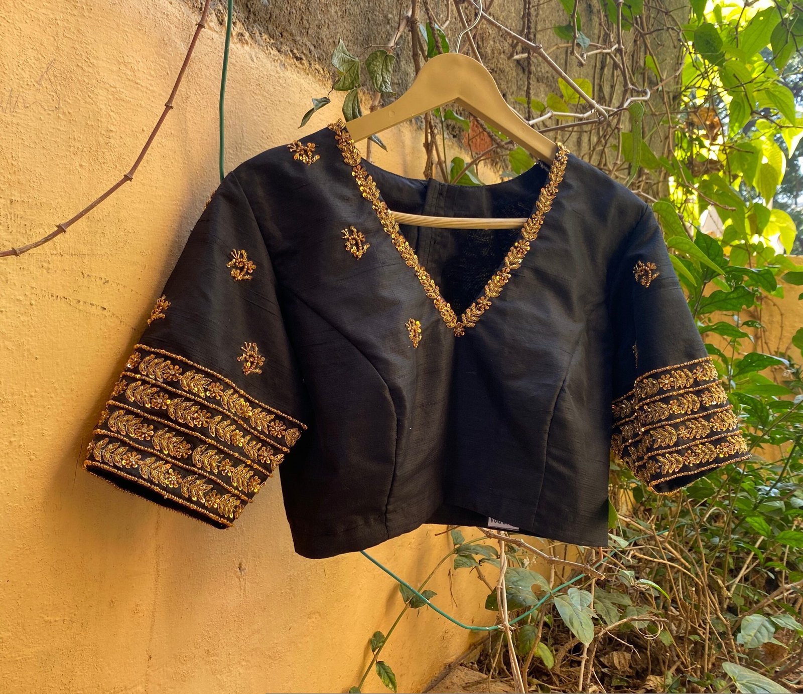 pure silk hand embroidery blouse / black maggam blouse / raw silk zardosi blouse / hand embroidered blouse / ready made blouse zardosi/