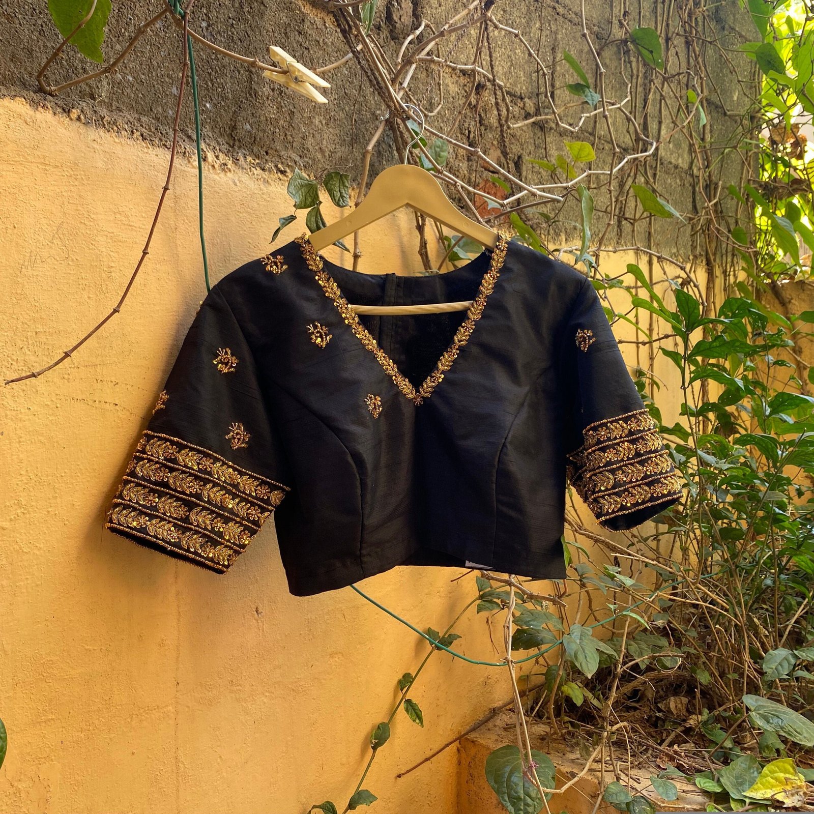 pure silk hand embroidery blouse / black maggam blouse / raw silk zardosi blouse / hand embroidered blouse / ready made blouse zardosi/
