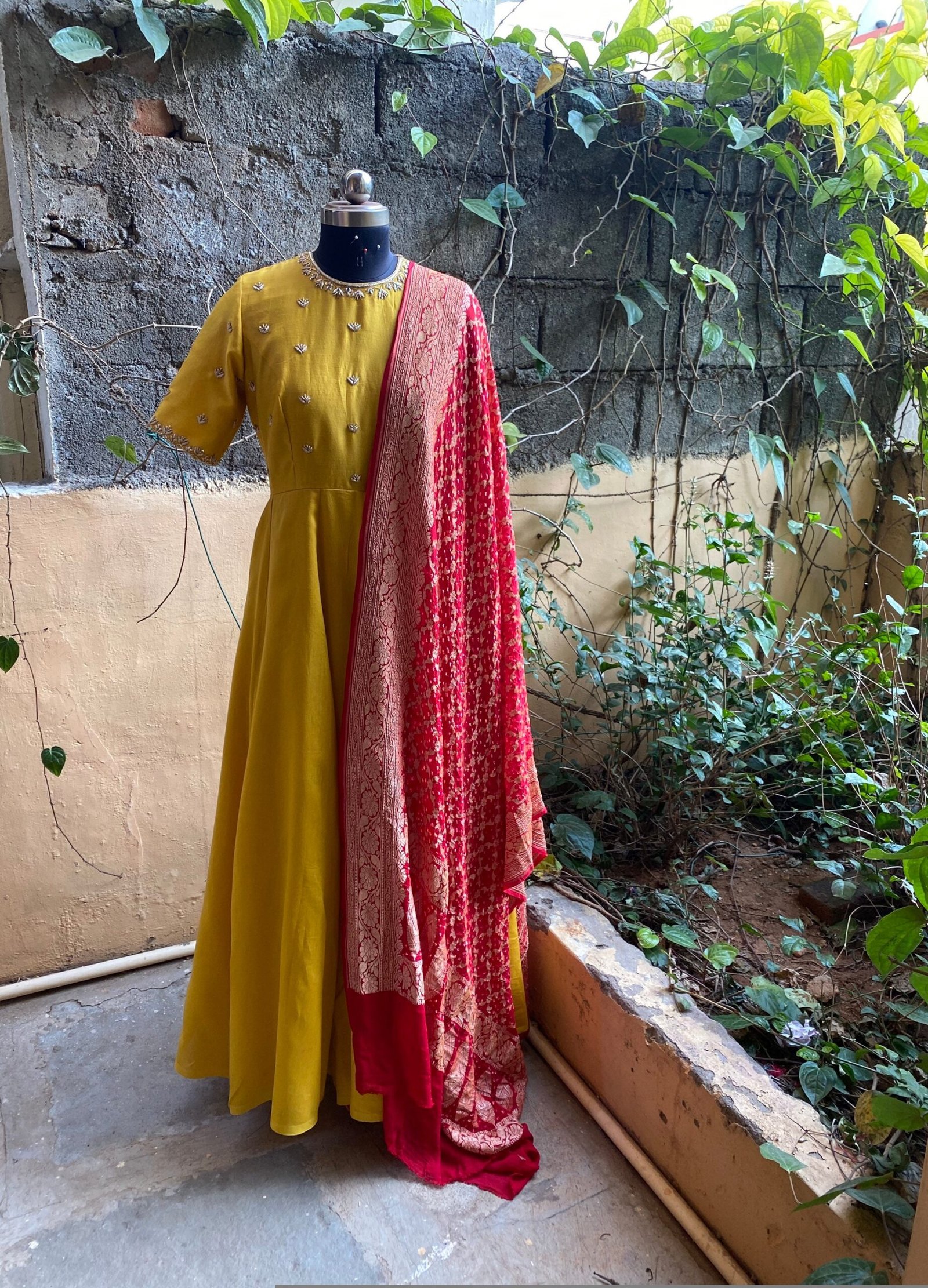 Hand embroidered Anarkali with banarasi handloom dupatta / anarkali suit set / anarkali dupatta USA / Indian dresses/ voggish USA