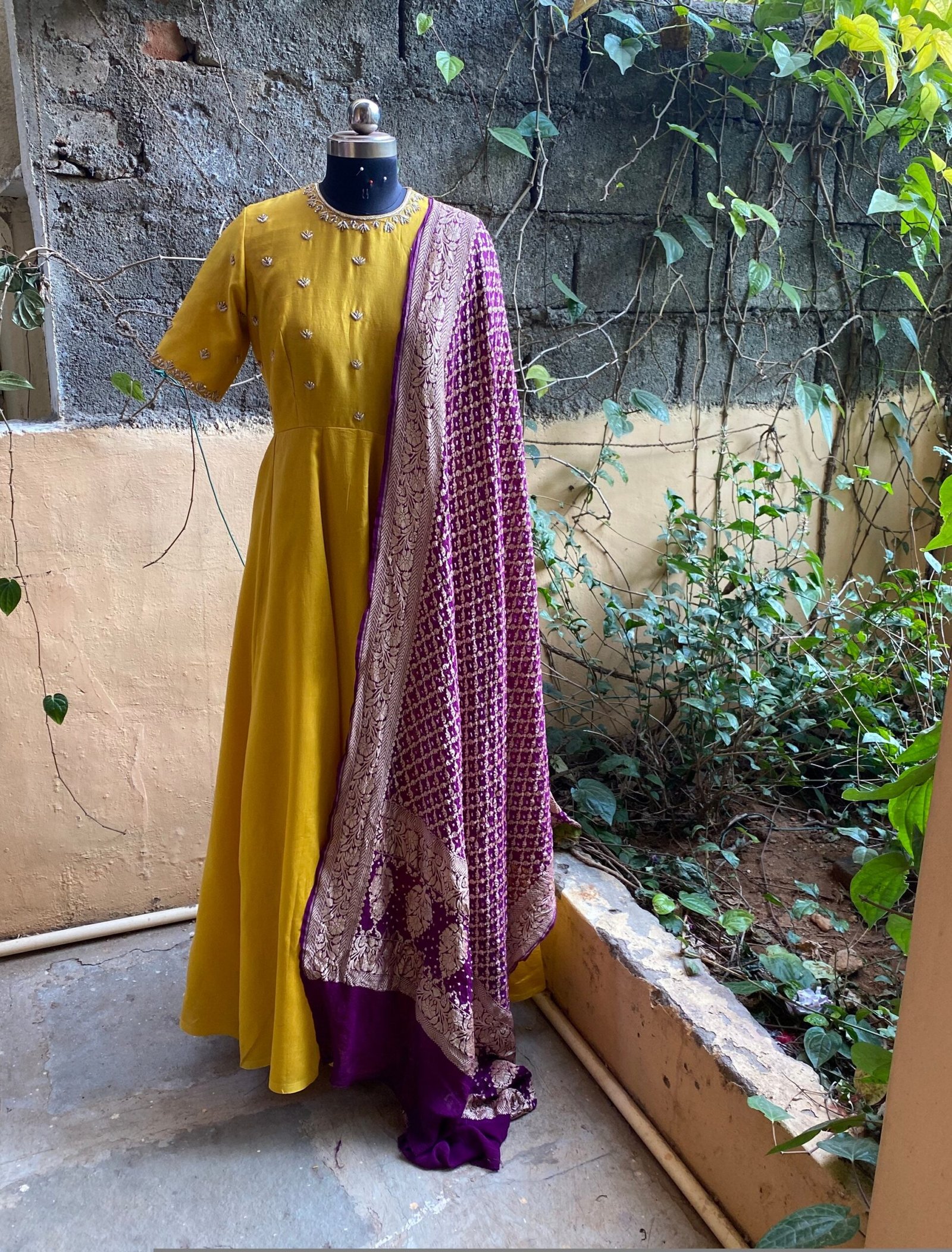 Hand embroidered Anarkali with banarasi handloom dupatta / anarkali suit set / anarkali dupatta USA / Indian dresses/ voggish USA