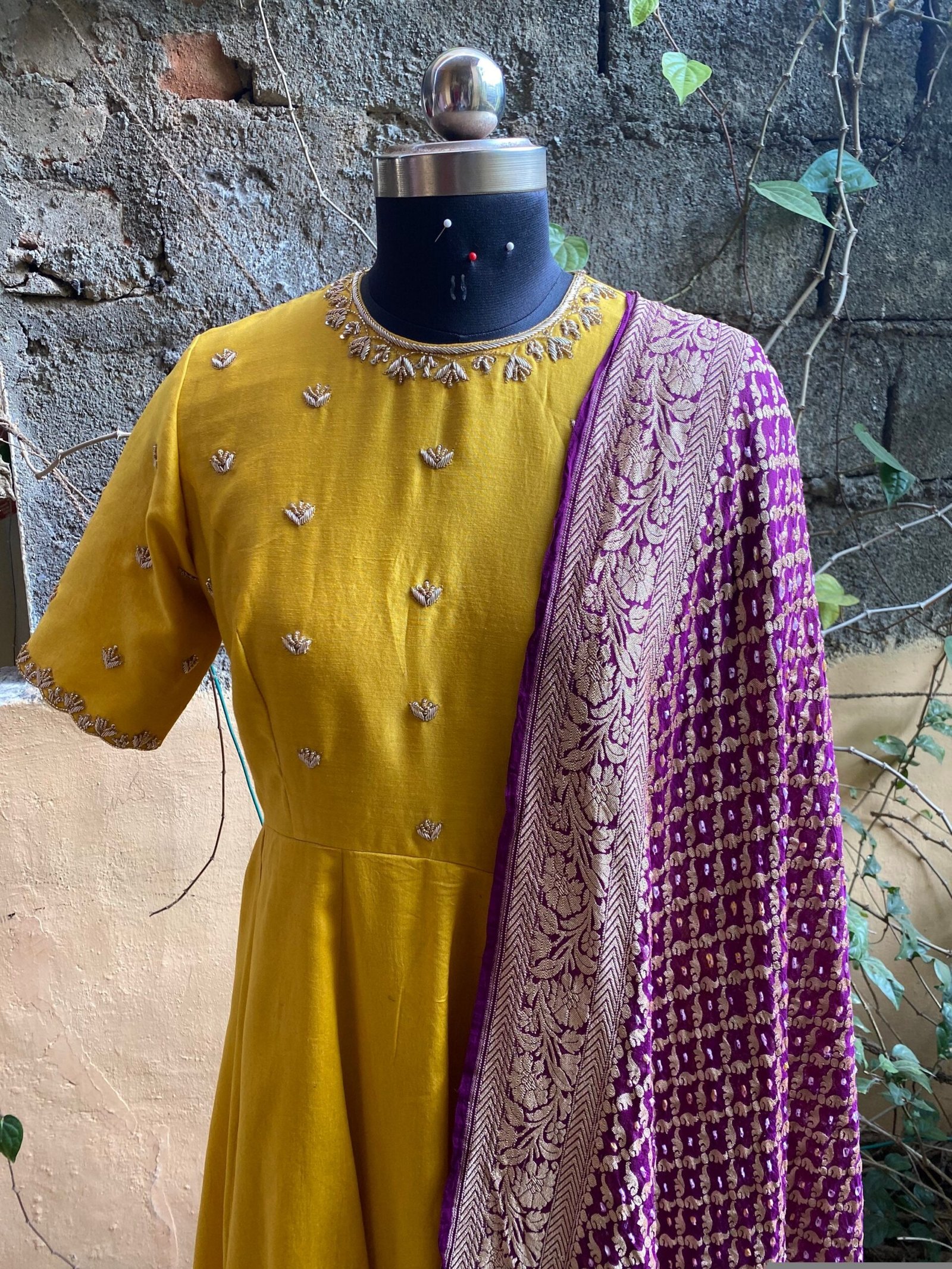 Hand embroidered Anarkali with banarasi handloom dupatta / anarkali suit set / anarkali dupatta USA / Indian dresses/ voggish USA
