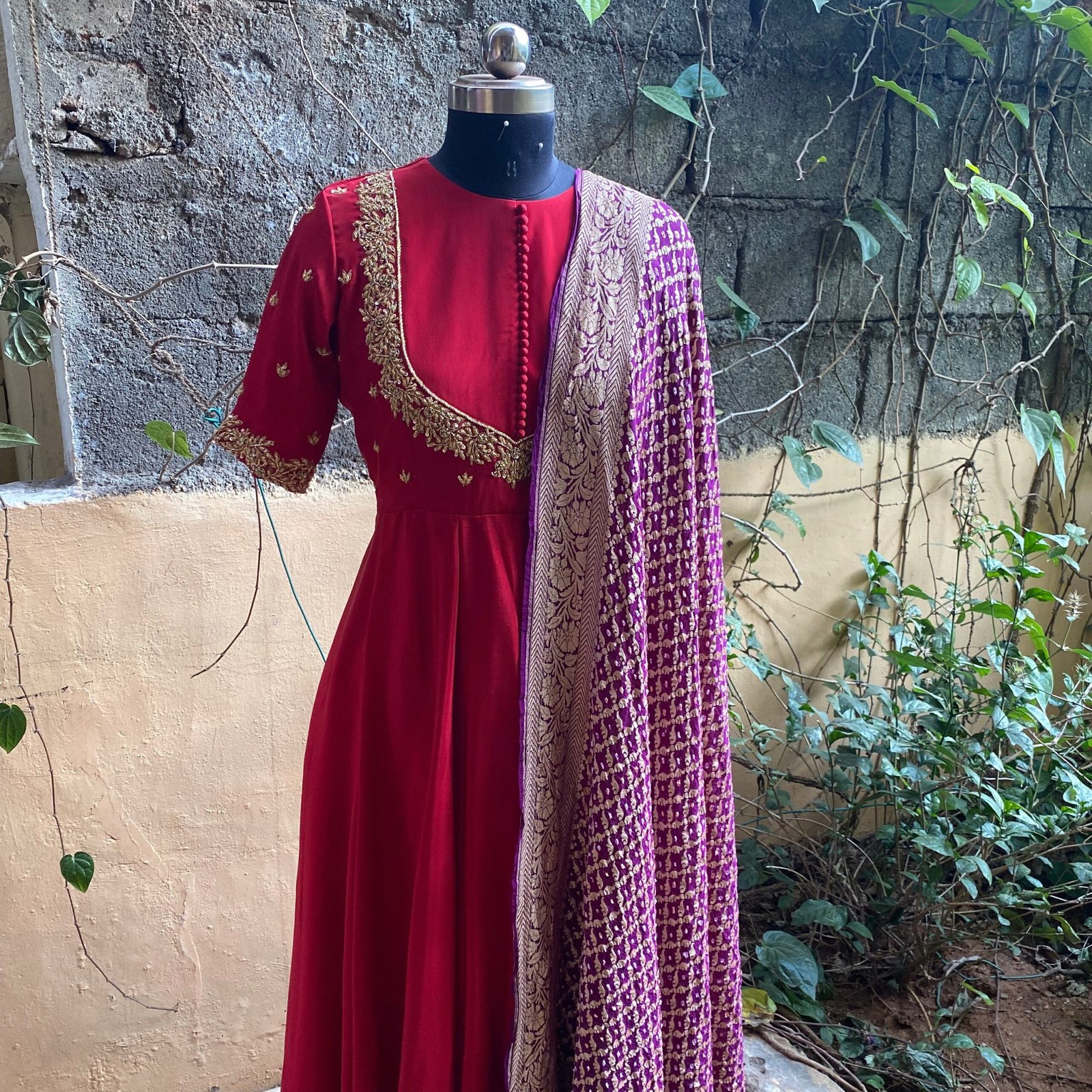 Hand embroidered Anarkali with banarasi handloom dupatta / anarkali suit set / anarkali dupatta USA / Indian dresses/ voggish USA