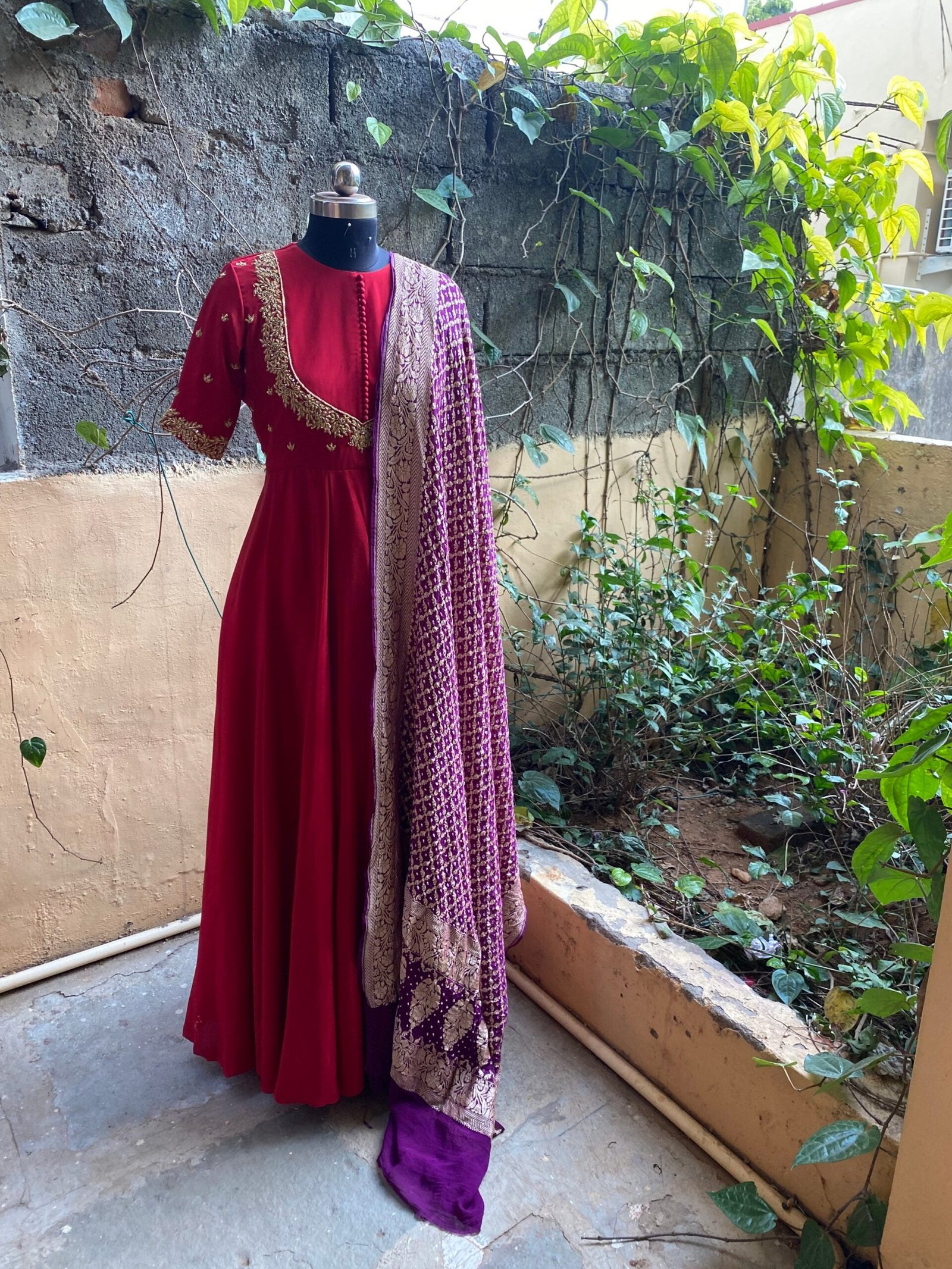 Hand embroidered Anarkali with banarasi handloom dupatta / anarkali suit set / anarkali dupatta USA / Indian dresses/ voggish USA