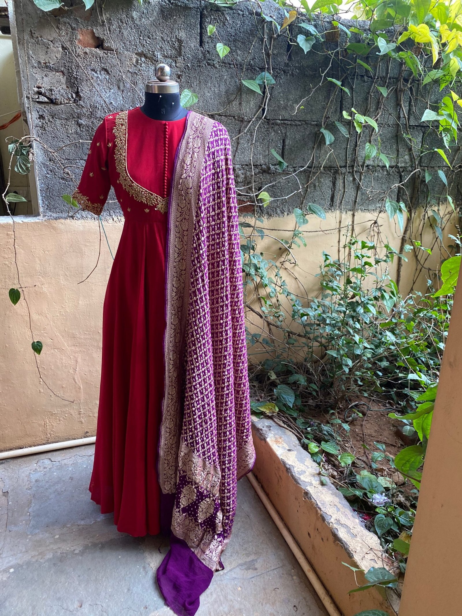 Hand embroidered Anarkali with banarasi handloom dupatta / anarkali suit set / anarkali dupatta USA / Indian dresses/ voggish USA