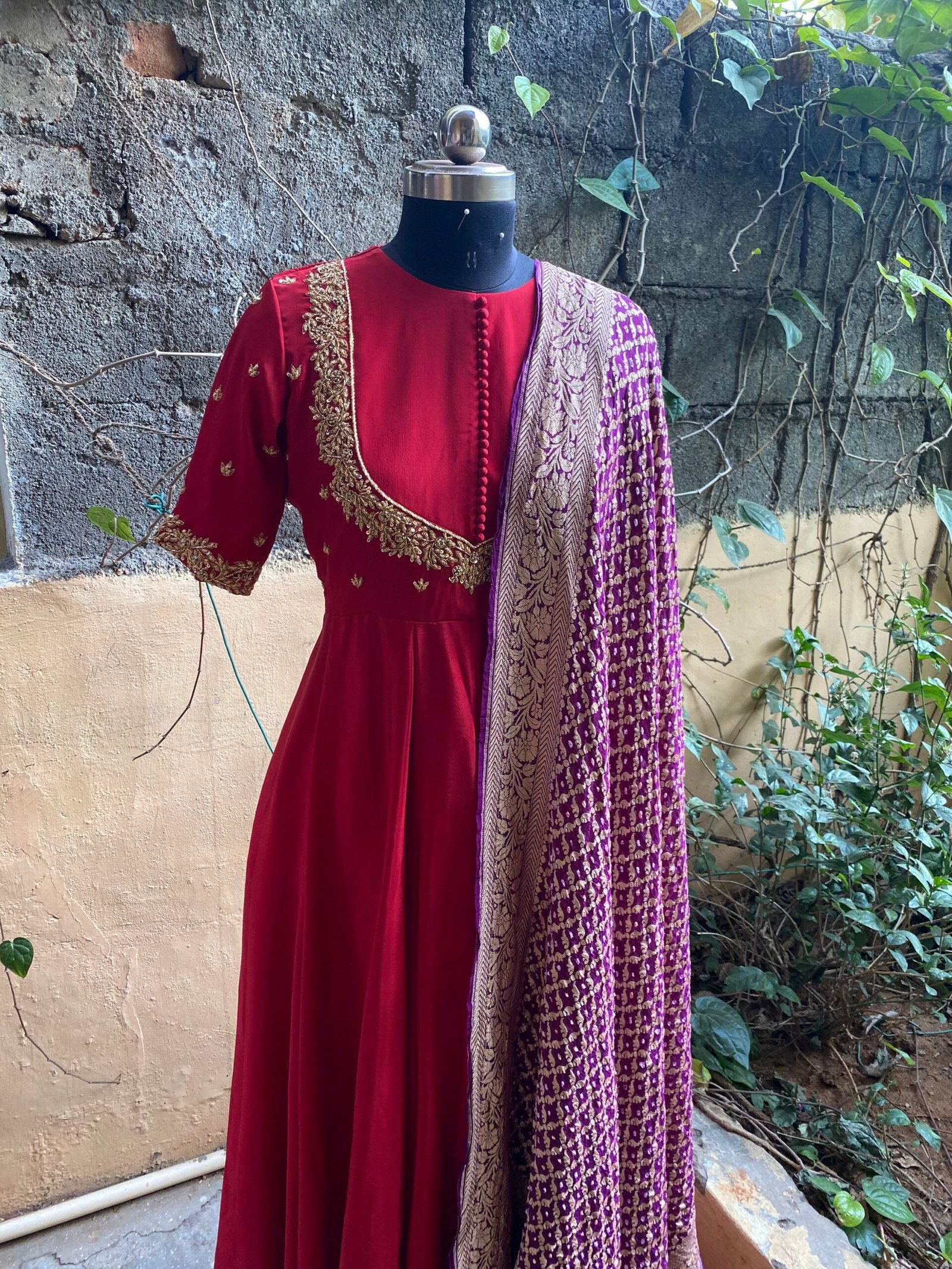 Hand embroidered Anarkali with banarasi handloom dupatta / anarkali suit set / anarkali dupatta USA / Indian dresses/ voggish USA