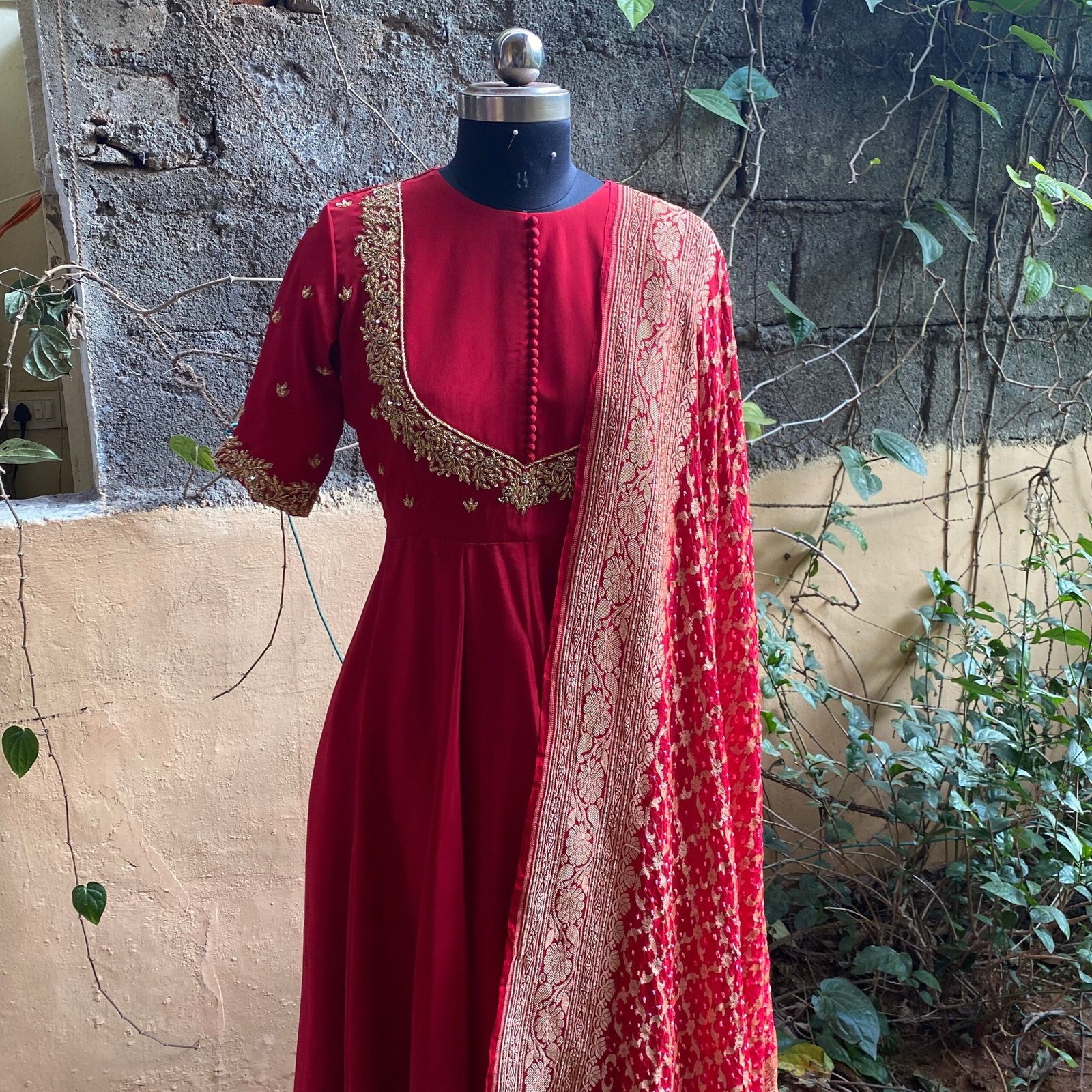 Hand embroidered Anarkali with banarasi handloom dupatta / anarkali suit set / anarkali dupatta USA / Indian dresses/ voggish USA