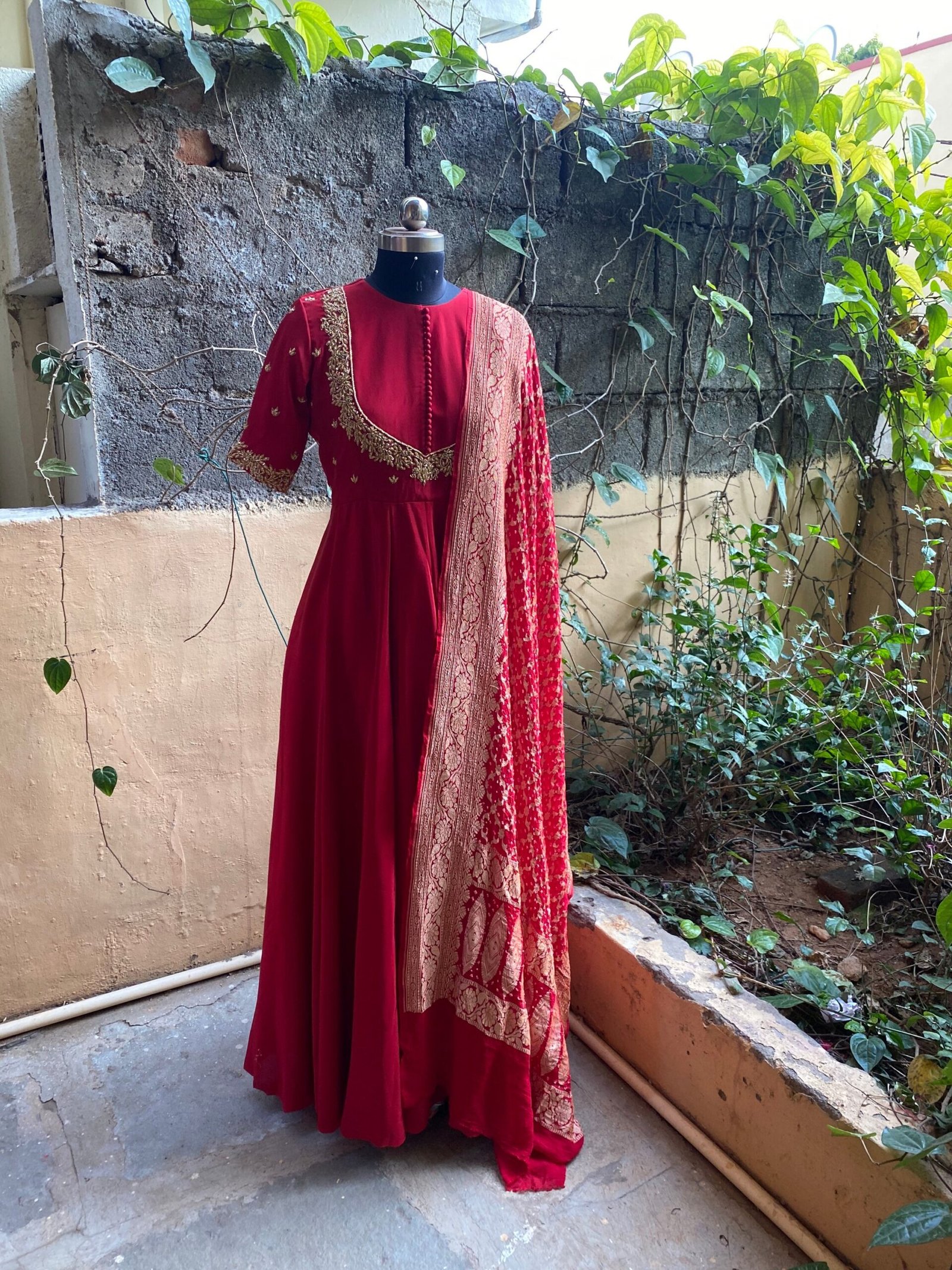 Hand embroidered Anarkali with banarasi handloom dupatta / anarkali suit set / anarkali dupatta USA / Indian dresses/ voggish USA