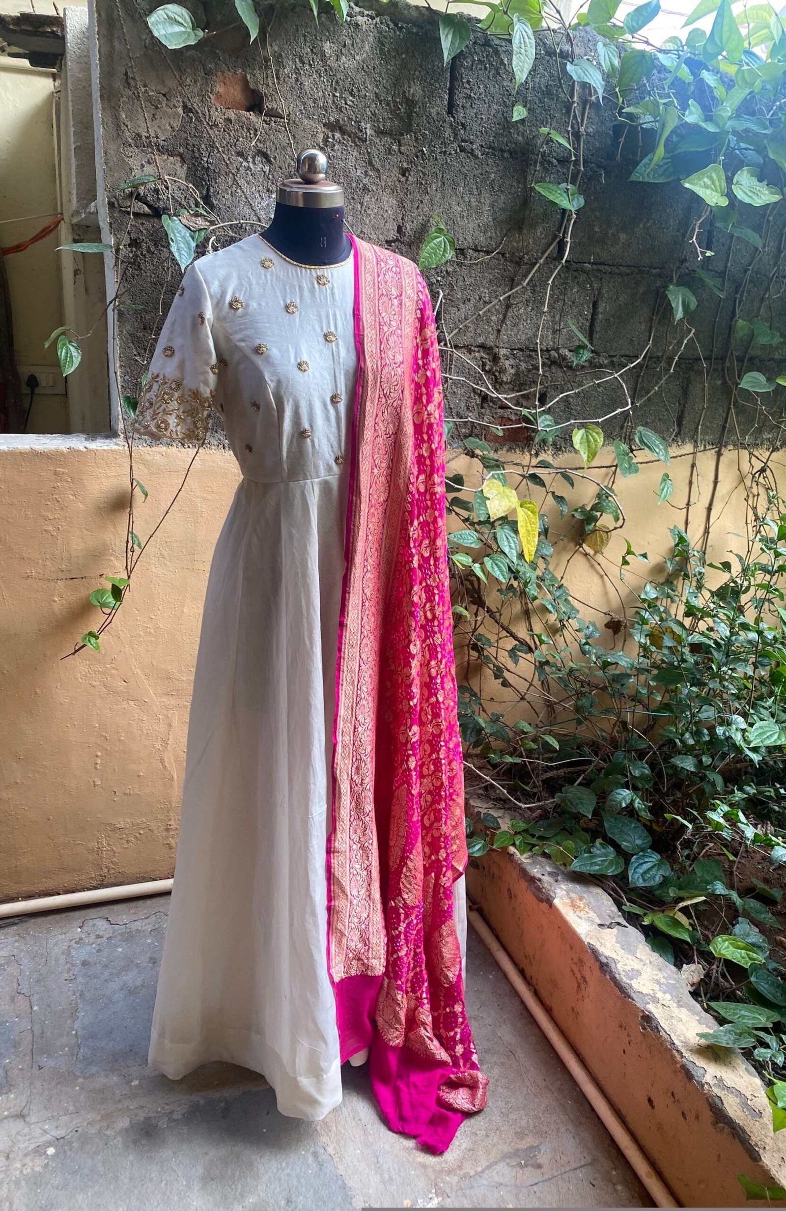 Hand embroidered Anarkali with banarasi handloom dupatta / anarkali suit set / anarkali dupatta USA / Indian dresses/ voggish USA