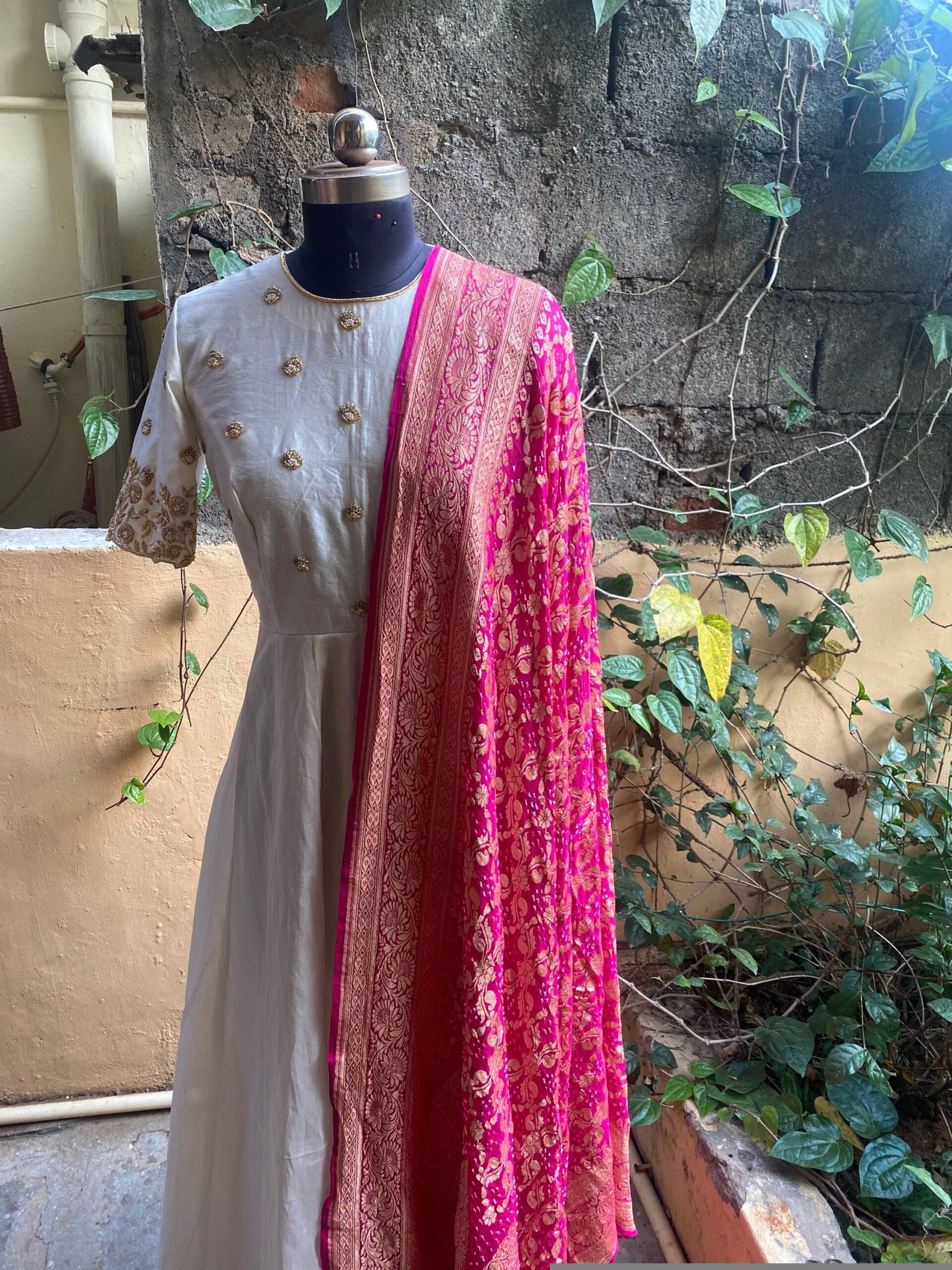 Hand embroidered Anarkali with banarasi handloom dupatta / anarkali suit set / anarkali dupatta USA / Indian dresses/ voggish USA