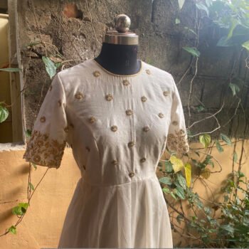 Hand embroidered Anarkali dress/ cream anarkali suit set / white hand work anarkali  / Indian dresses/ voggish  white kurta