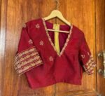 Pure handloom Maheshwari silk cotton saree/ sari with red hand embroidered blouse / handloom saree with designer blouse /black saree usa
