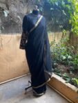 Pure handloom Maheshwari silk cotton saree/ sari with hand embroidered raw silk blouse / cotton silk saree with designer blouse /black saree