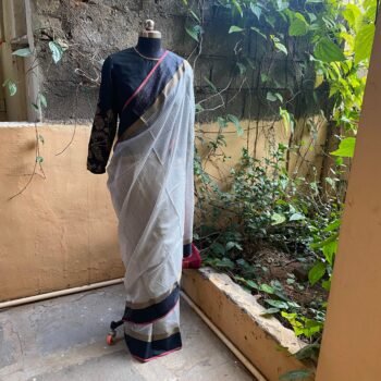 Pure handloom Maheshwari silk cotton saree/ sari with raw silk hand embroidered blouse / handloom saree with designer blouse /checks saree