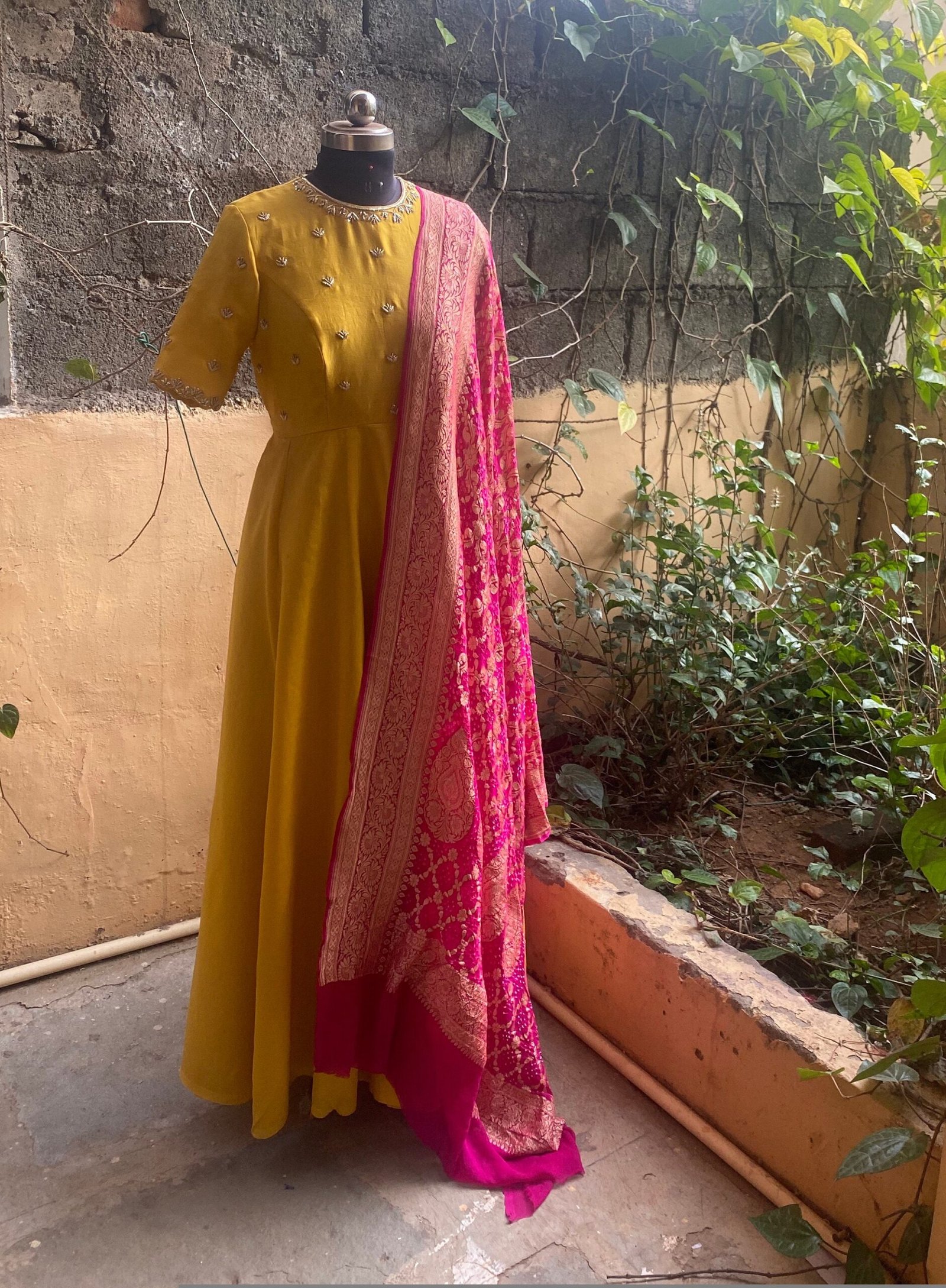 Hand embroidered Anarkali with banarasi handloom dupatta / anarkali suit set / anarkali dupatta USA / Indian dresses/ voggish USA