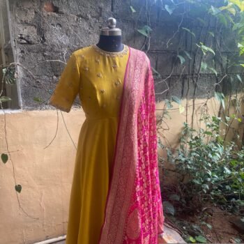 Hand embroidered Anarkali with banarasi handloom  dupatta / anarkali suit set / anarkali dupatta  / Indian dresses/ voggish
