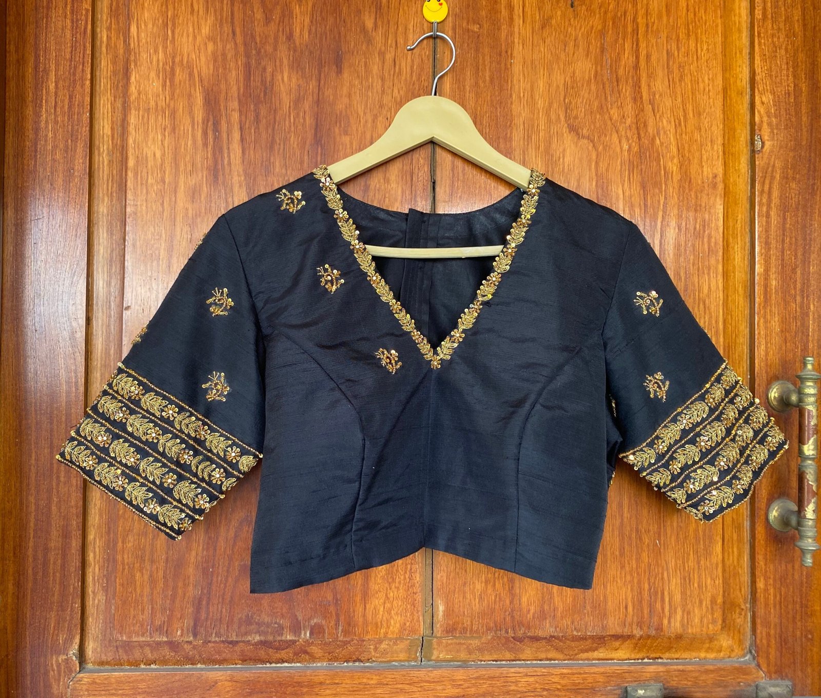 pure silk hand embroidery blouse / black maggam blouse / raw silk zardosi blouse / hand embroidered blouse / ready made blouse zardosi/