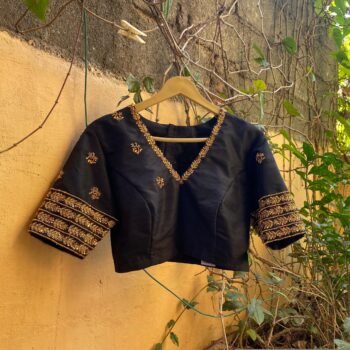pure silk hand embroidery blouse /  black maggam blouse / raw silk zardosi blouse / hand embroidered blouse / ready made blouse zardosi/