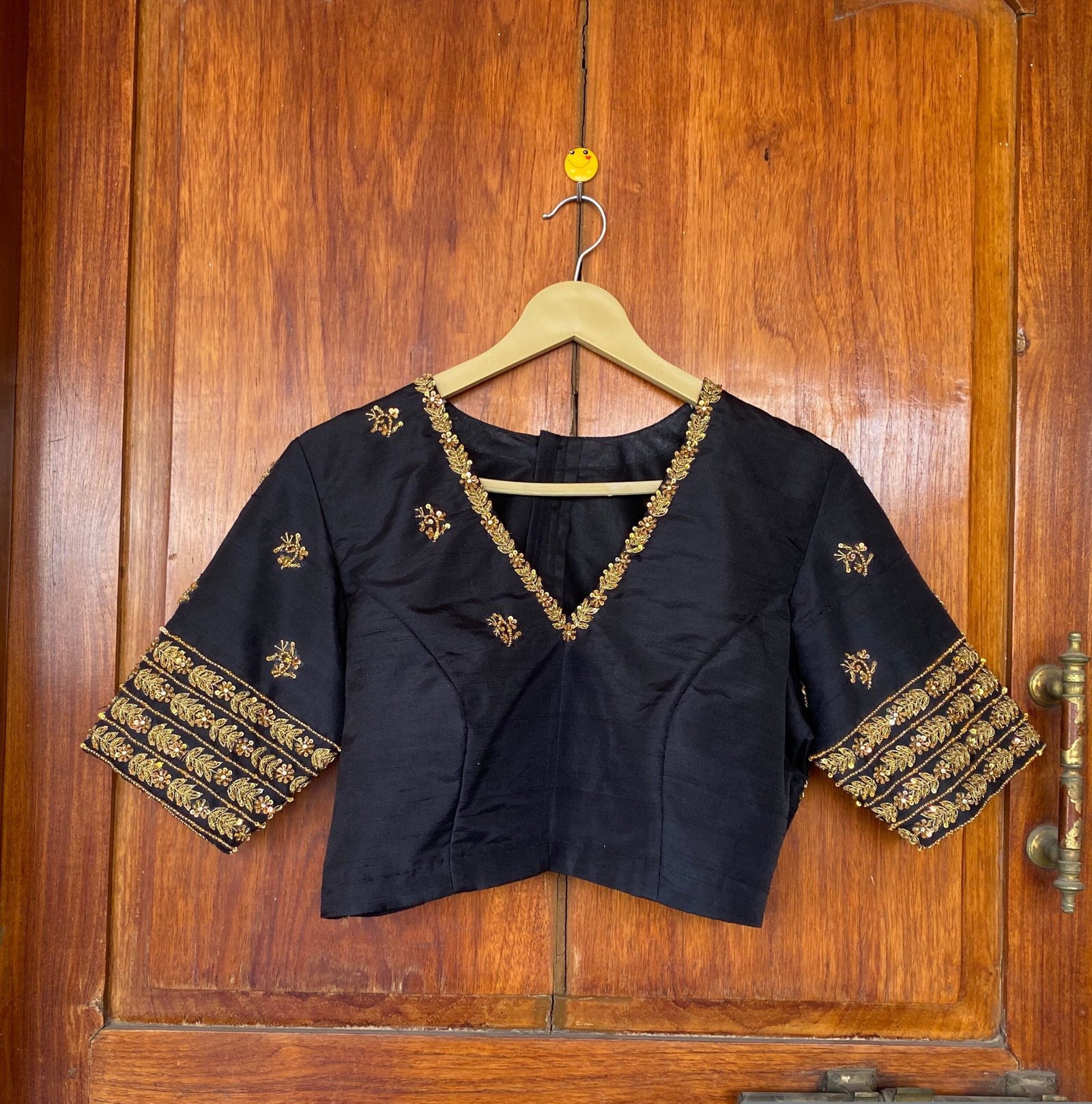 pure silk hand embroidery blouse / black maggam blouse / raw silk zardosi blouse / hand embroidered blouse / ready made blouse zardosi/