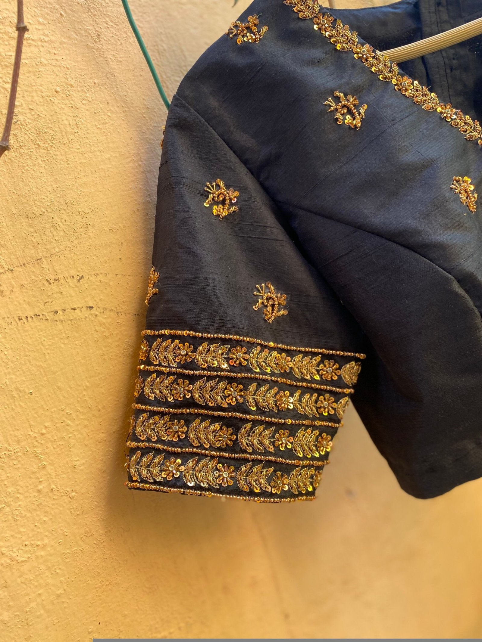 pure silk hand embroidery blouse / black maggam blouse / raw silk zardosi blouse / hand embroidered blouse / ready made blouse zardosi/