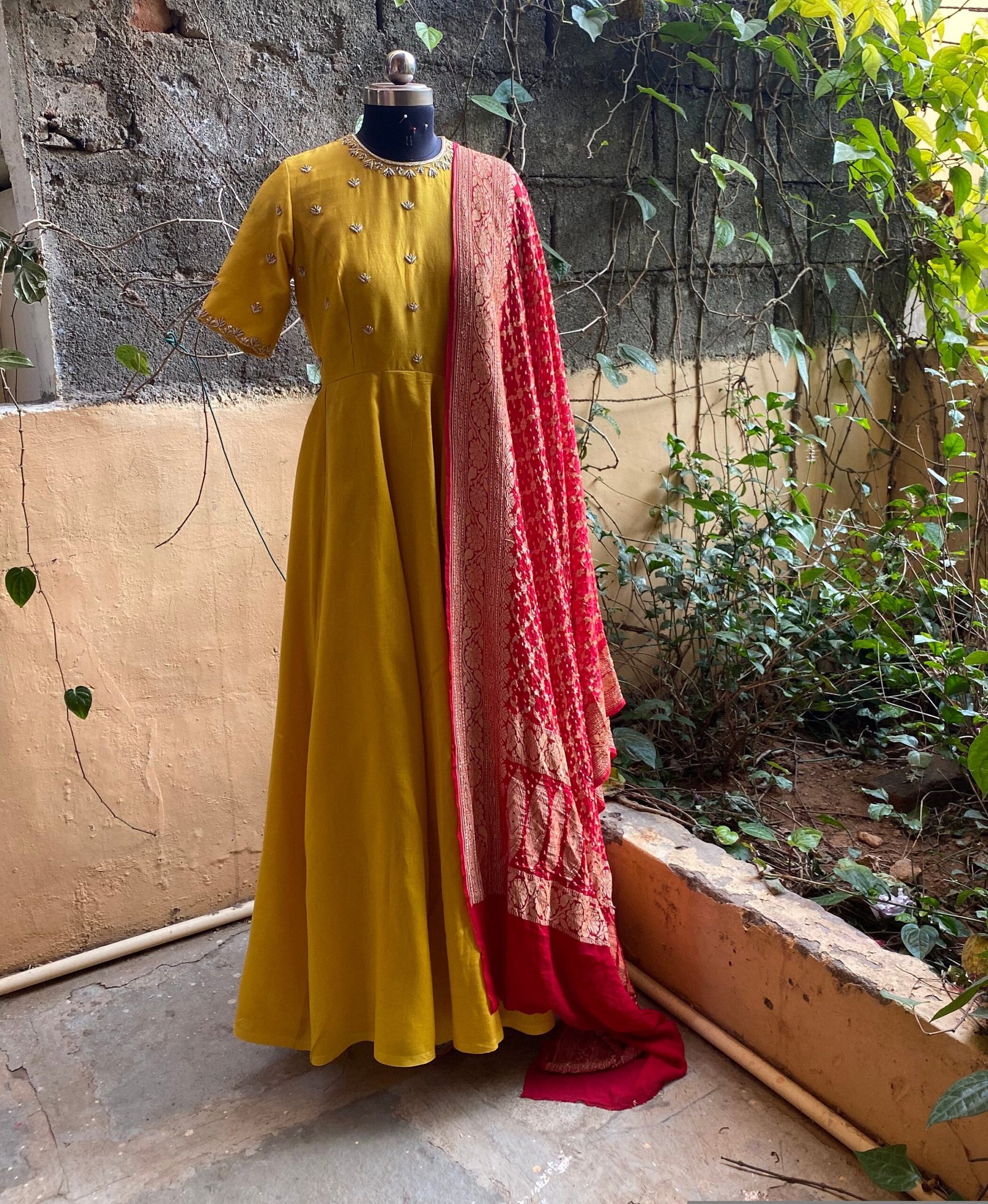 Hand embroidered Anarkali with banarasi handloom dupatta / anarkali suit set / anarkali dupatta USA / Indian dresses/ voggish USA
