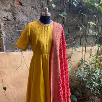 Hand embroidered Anarkali with banarasi handloom  dupatta / anarkali suit set / anarkali dupatta  / Indian dresses/ voggish