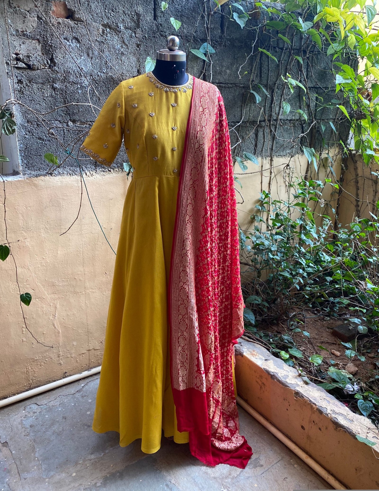 Hand embroidered Anarkali with banarasi handloom dupatta / anarkali suit set / anarkali dupatta USA / Indian dresses/ voggish USA
