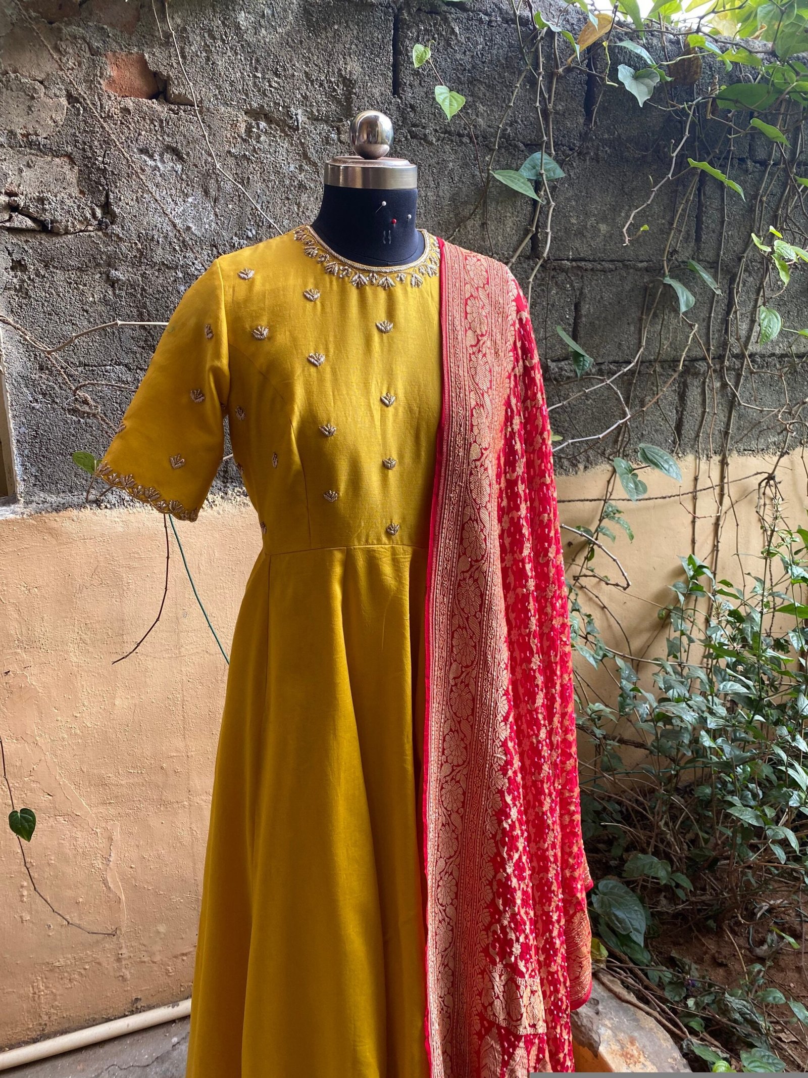 Hand embroidered Anarkali with banarasi handloom dupatta / anarkali suit set / anarkali dupatta USA / Indian dresses/ voggish USA