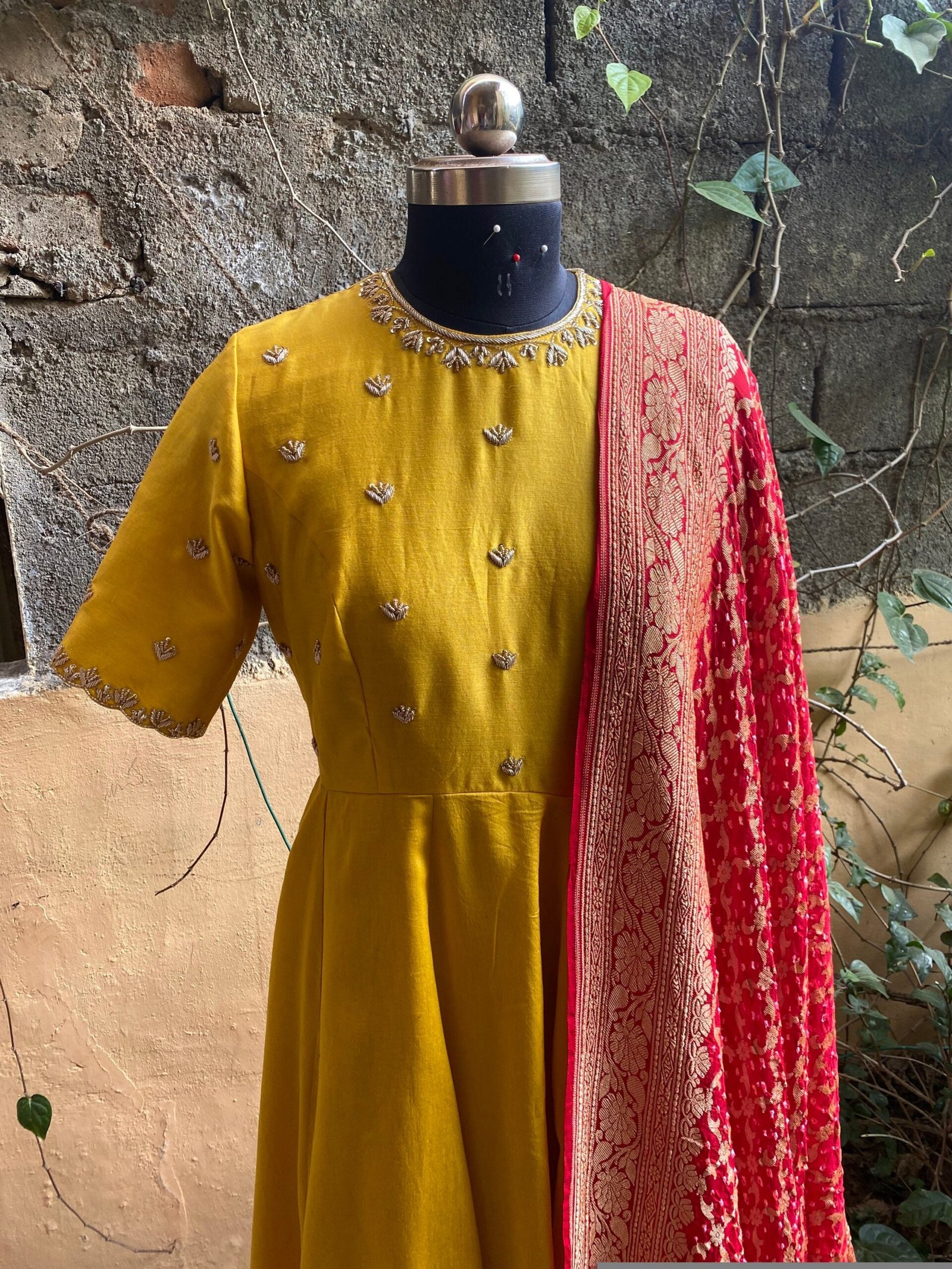 Hand embroidered Anarkali with banarasi handloom dupatta / anarkali suit set / anarkali dupatta USA / Indian dresses/ voggish USA