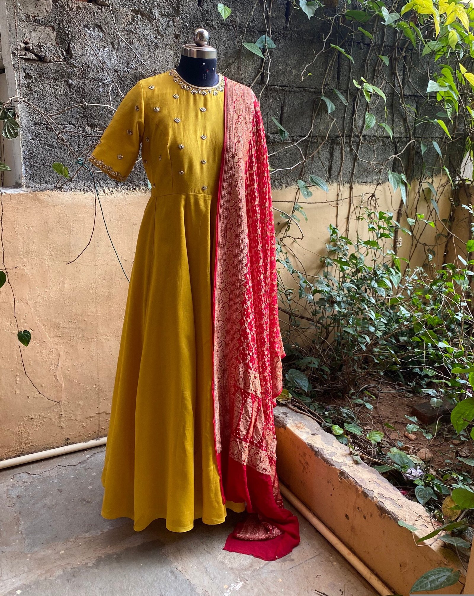 Hand embroidered Anarkali with banarasi handloom dupatta / anarkali suit set / anarkali dupatta USA / Indian dresses/ voggish USA
