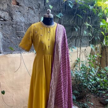 Hand embroidered Anarkali with banarasi handloom  dupatta / anarkali suit set / anarkali dupatta  / Indian dresses/ voggish