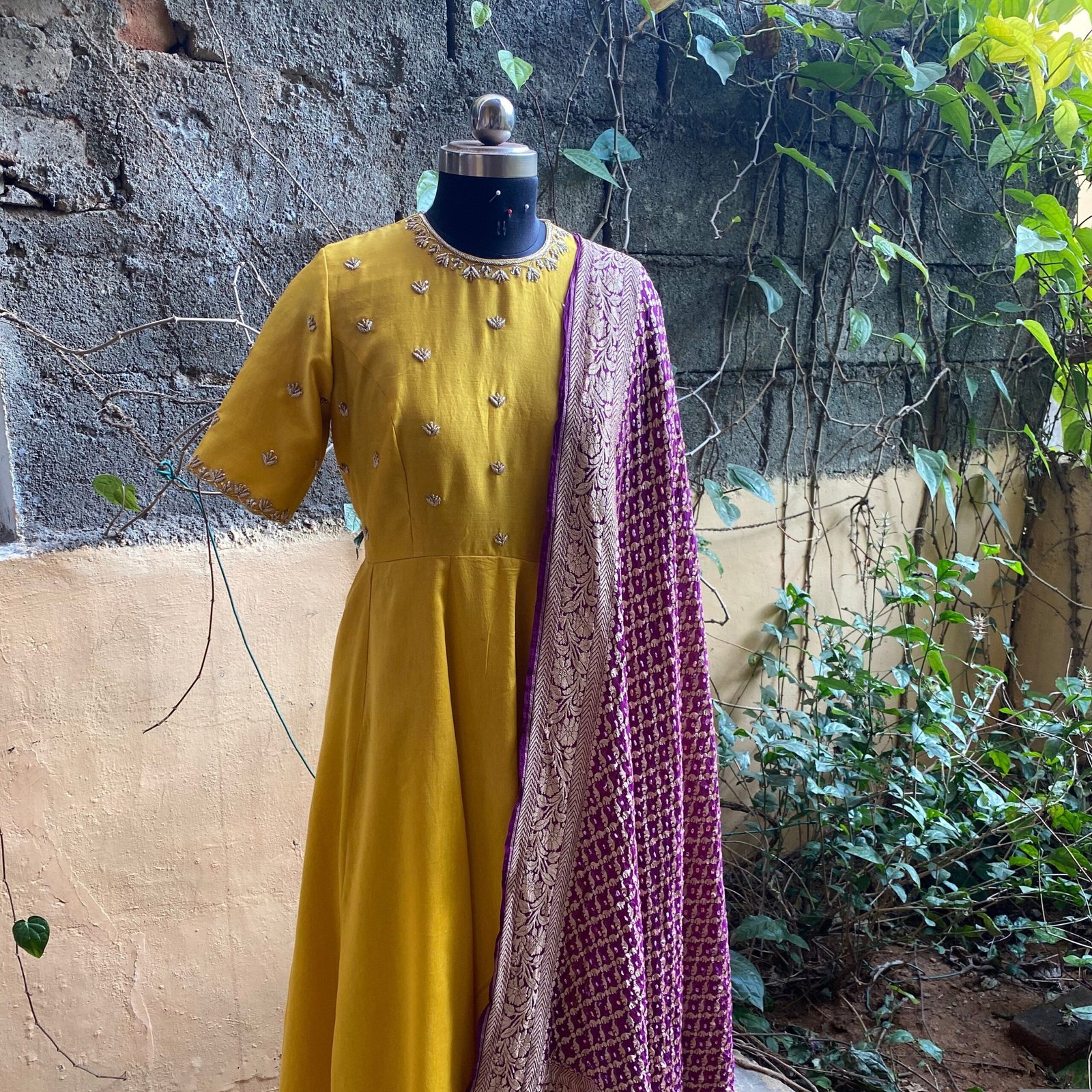 Hand embroidered Anarkali with banarasi handloom dupatta / anarkali suit set / anarkali dupatta USA / Indian dresses/ voggish USA