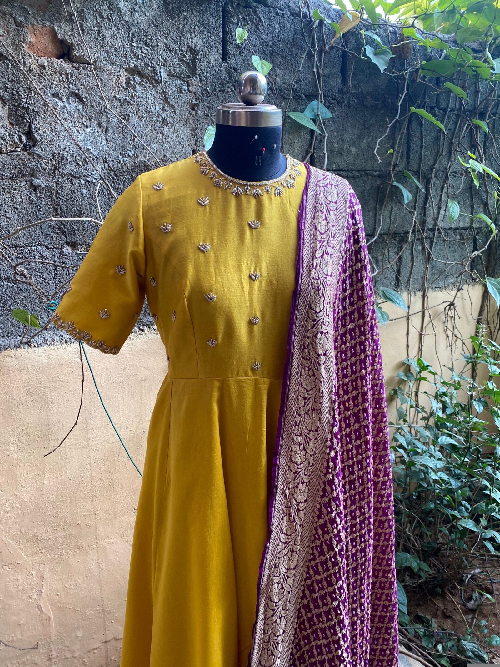 Hand embroidered Anarkali with banarasi handloom dupatta / anarkali suit set / anarkali dupatta USA / Indian dresses/ voggish USA