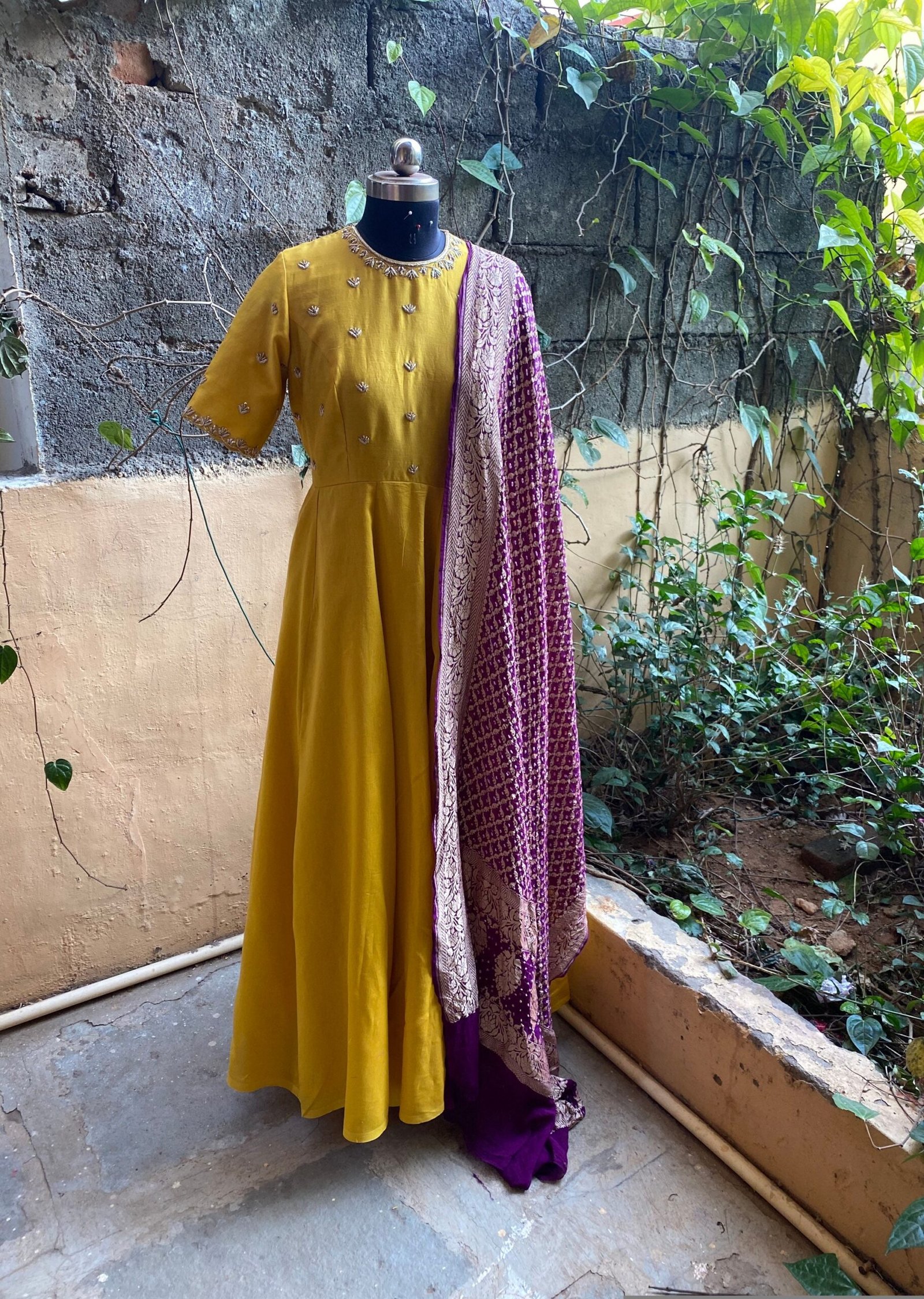 Hand embroidered Anarkali with banarasi handloom dupatta / anarkali suit set / anarkali dupatta USA / Indian dresses/ voggish USA