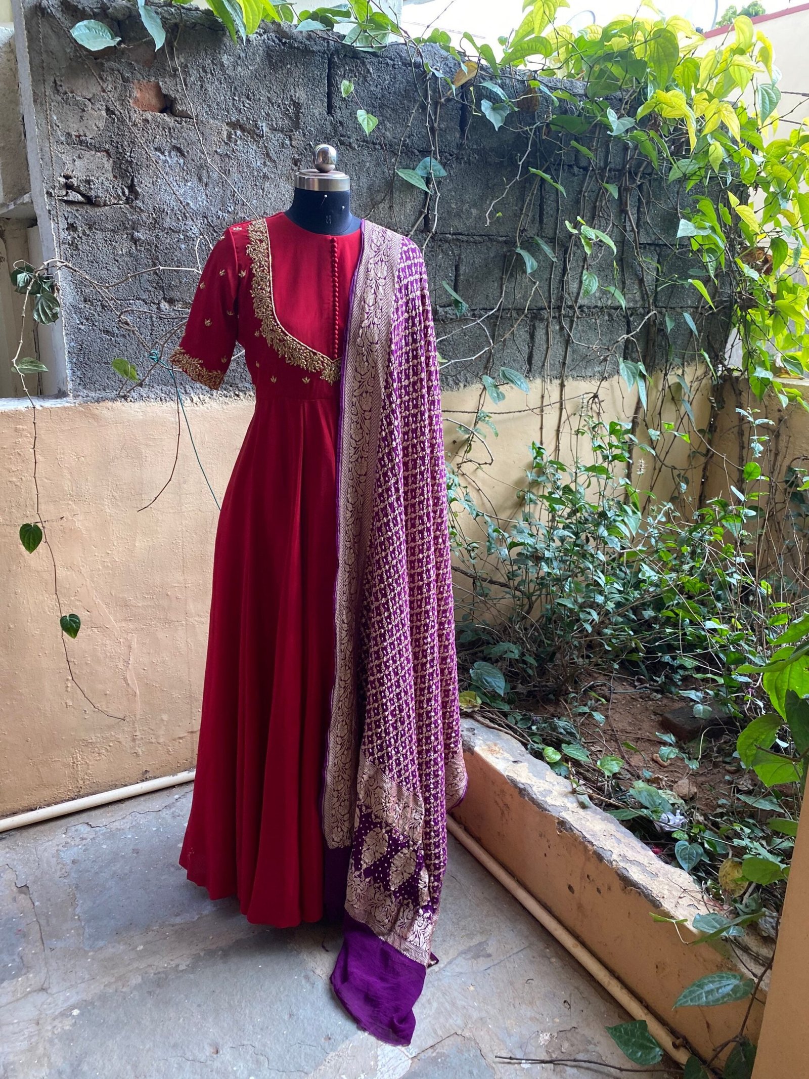 Hand embroidered Anarkali with banarasi handloom dupatta / anarkali suit set / anarkali dupatta USA / Indian dresses/ voggish USA