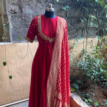 Hand embroidered Anarkali with banarasi handloom  dupatta / anarkali suit set / anarkali dupatta  / Indian dresses/ voggish