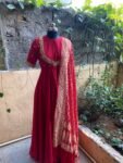 Hand embroidered Anarkali with banarasi handloom dupatta / anarkali suit set / anarkali dupatta USA / Indian dresses/ voggish USA