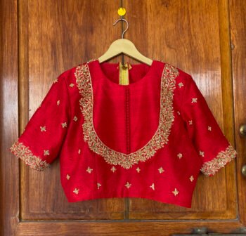 pure silk hand embroidery blouse /  saree maggam blouse / red raw silk zardosi blouse / hand embroidered blouse / ready made blouse zardosi/