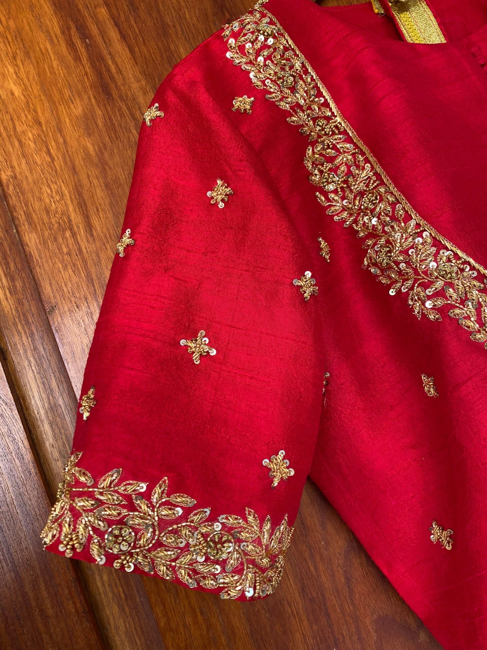 pure silk hand embroidery blouse / saree maggam blouse / red raw silk zardosi blouse / hand embroidered blouse / ready made blouse zardosi/