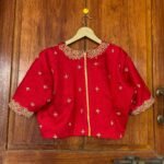pure silk hand embroidery blouse / saree maggam blouse / red raw silk zardosi blouse / hand embroidered blouse / ready made blouse zardosi/