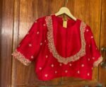 pure silk hand embroidery blouse / saree maggam blouse / red raw silk zardosi blouse / hand embroidered blouse / ready made blouse zardosi/
